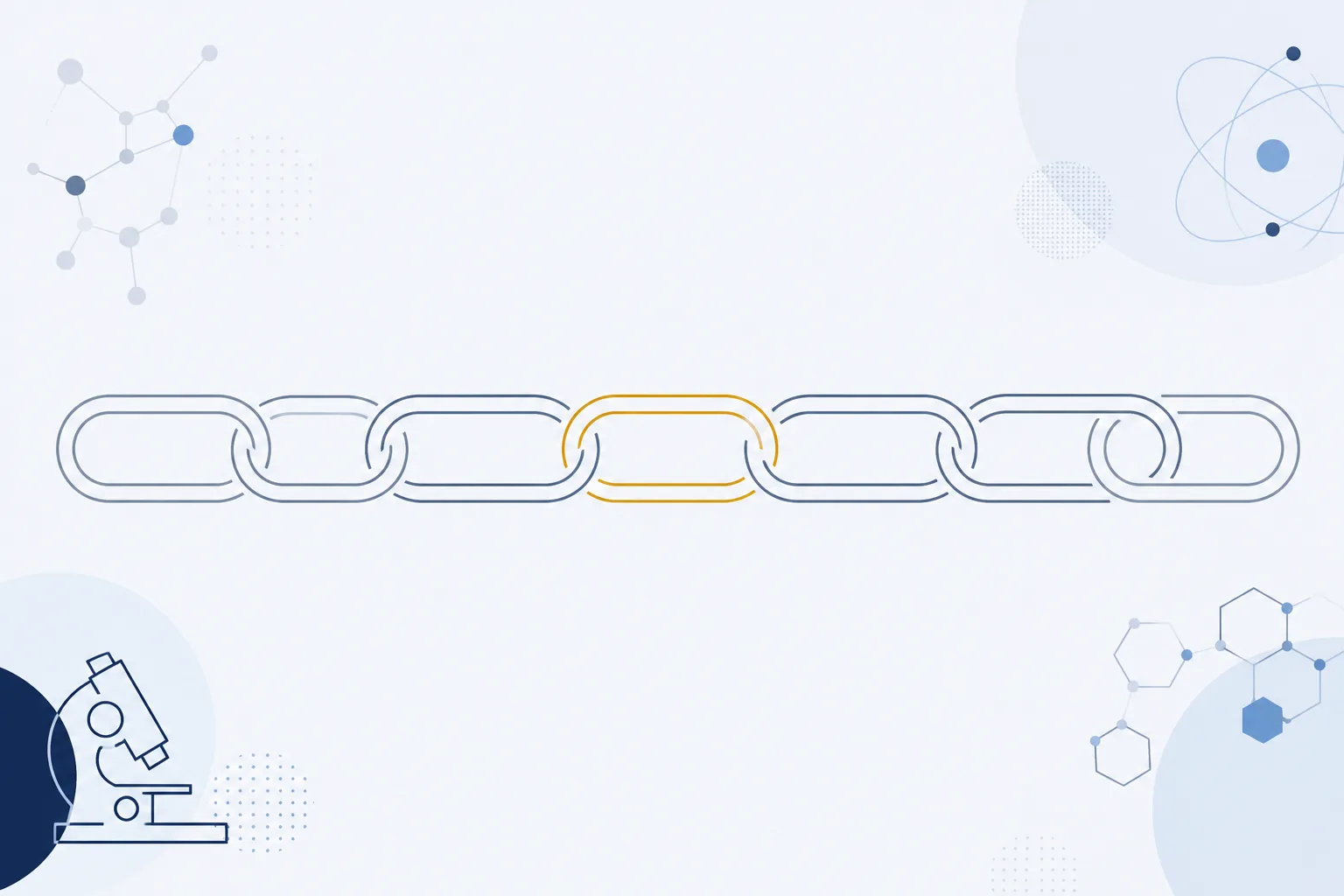 Abstract illustration: a chain of interlinked rings in soft tones, with one ring in the middle emphasised by a fine outline