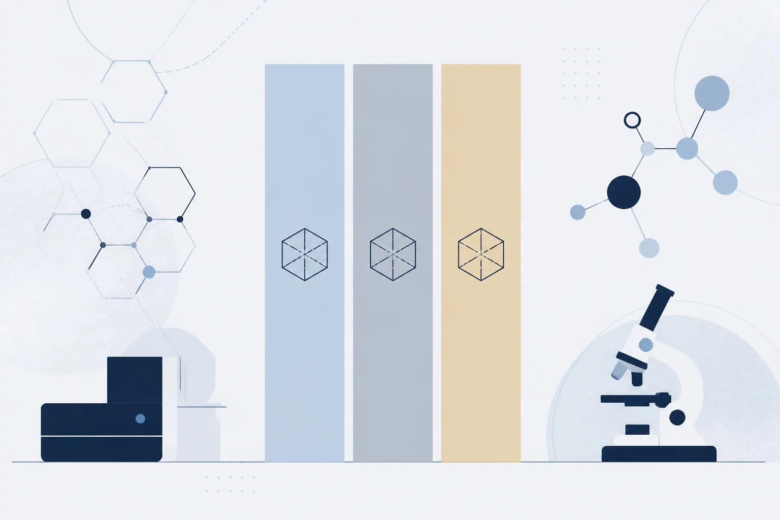 Abstract illustration: three parallel translucent columns in different tones, with a single geometric shape repeated inside each, symbolising one substance in three legal categories